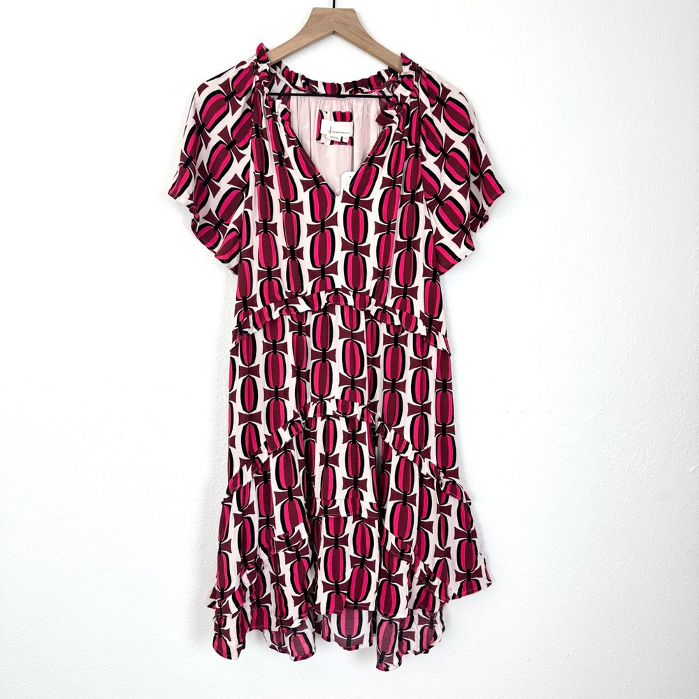 NWT Anthropologie Robin Tiered Flutter Sleeve Mini Dress Geometric Print Medium - Picture 4 of 9